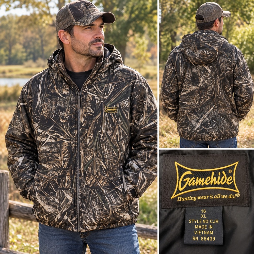 Gamehide Men's XL Camo Hunting Jacket Hooded Full Zip Waterfowl Outdoor